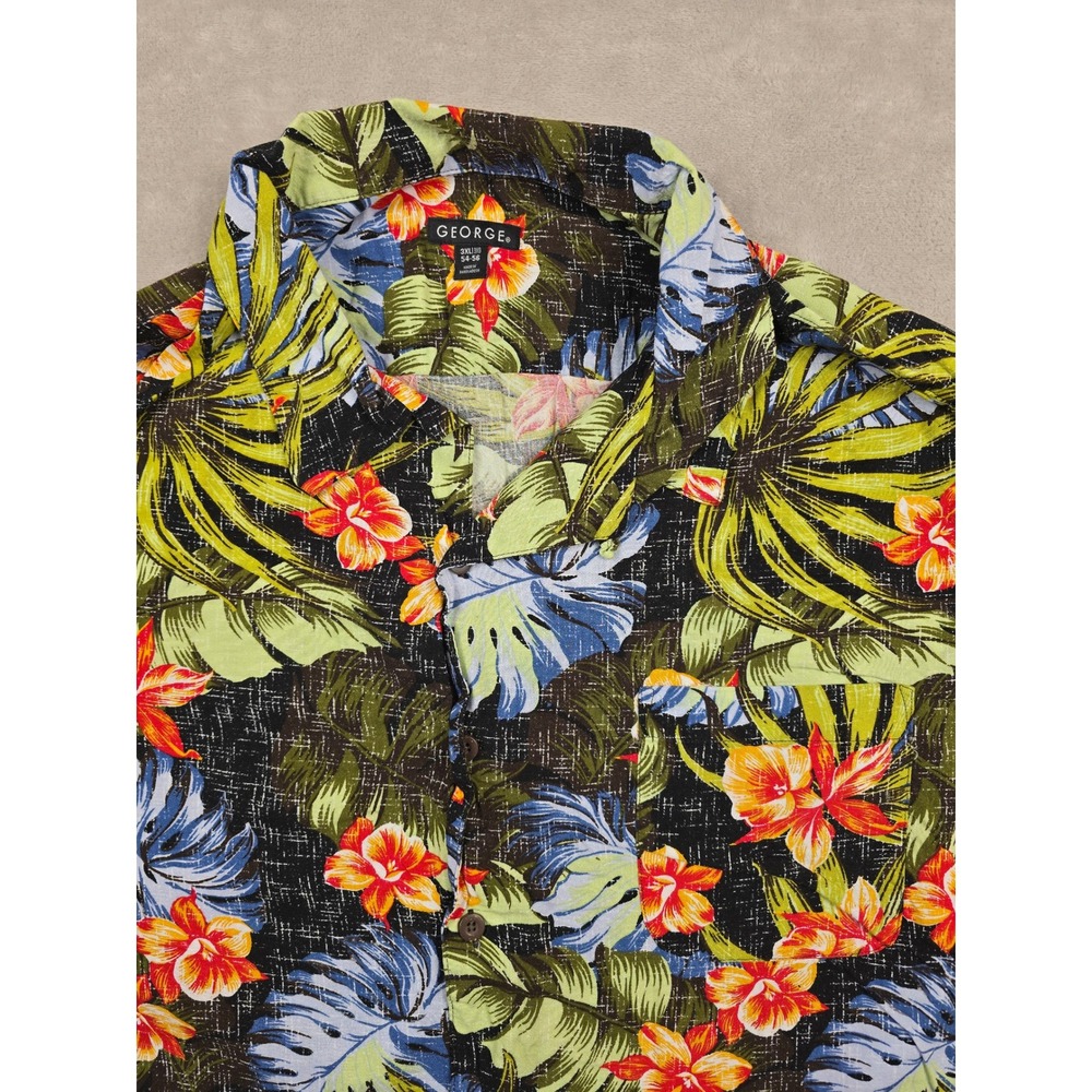 George Hawaiian Shirt Mens 3XL Black Painted Floral Dream Rayon Tropical Aloha
